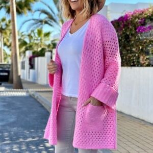 Chic Pink Open-Knit Cardigan